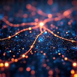 Abstract representation of AI, blockchain, and IoT technologies.